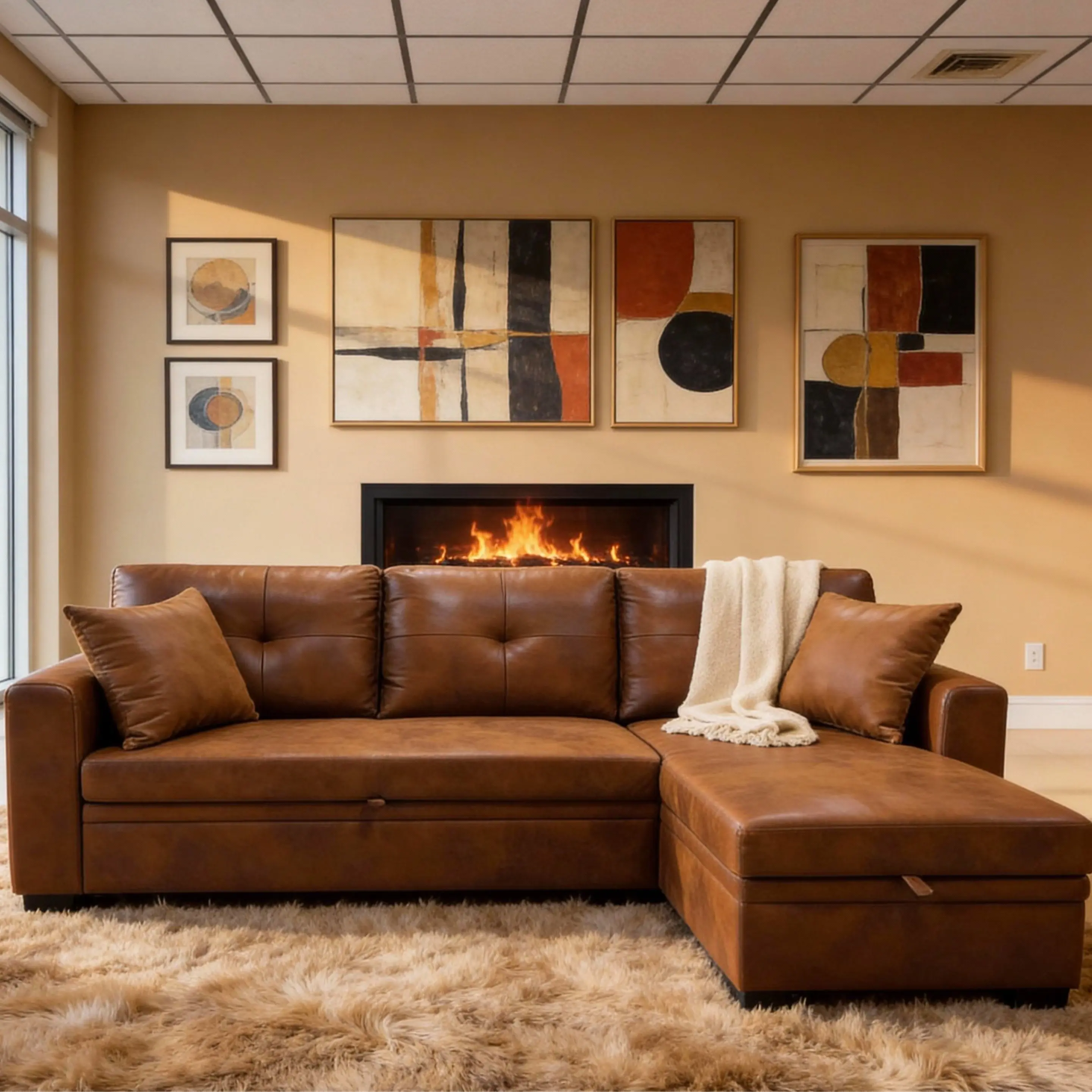 Modern High-Density L-Shaped Extendable Sofa Bed - Pull-Out Bed, Reversible Chaise, Storage Organizer, Tufted Backrest, Breathable PU Fabric, Polyurethane Foam, Sturdy Sectional Couch, Space Saving for Various Room Types
