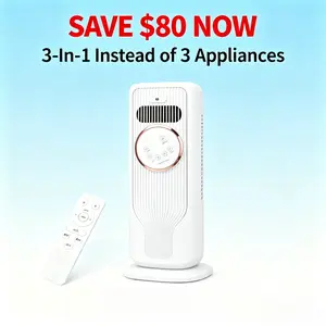 Bladeless 2-in-1 Cooling & Heating Bladeless Tower Fan, Ice Water Cooling Function, 3 Speeds, 2 Heat Modes, Remote Control Tower Fan Heater with 3 Fan Speeds 2 Heat Levels, Ice Water Cool Breeze, Remote Control for Living Room & Bedroom