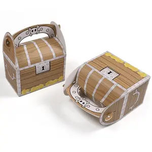 12/16pcs Pirate Treasure Chest Paper Boxes with Handles, Party Favor Gift Boxes, Candy Treat Goodie Lootboxes for Birthday Holiday Party Supplies