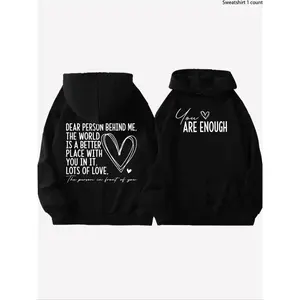 Women's Slogan Graphic Drawstring Drop Shoulder Hoodie, Fashion Casual Hooded Sweatshirt for Daily Holiday Outdoor Wear, Women Clothing for Fall & Winter
