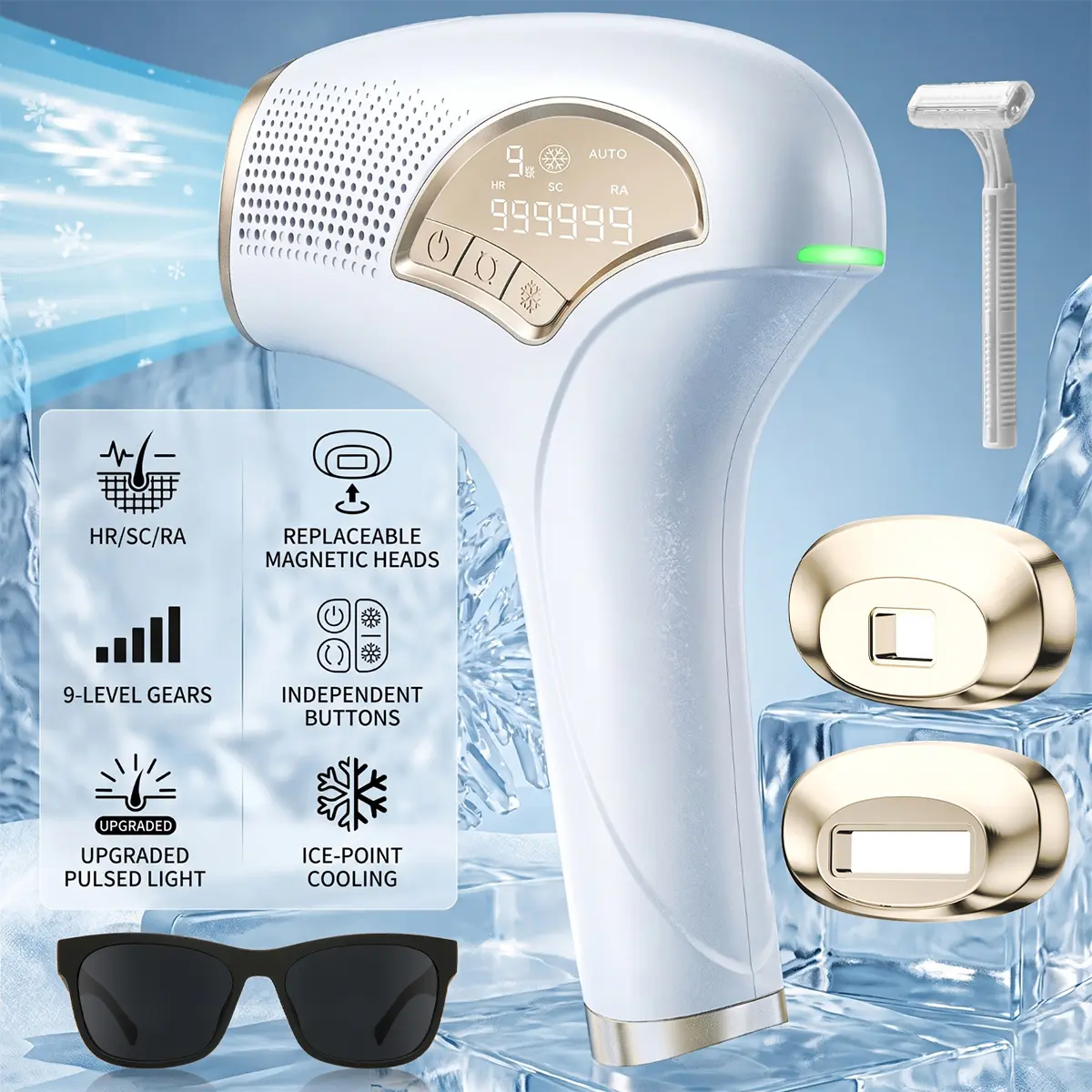 【Summerfinds】IPL Hair Removal Device for Women, Portable Home Laser Hair Removal with 2 Interchangeable Lamp Heads, Painless Permanent Hair Reduction for Face, Legs, Bikini & Underarms