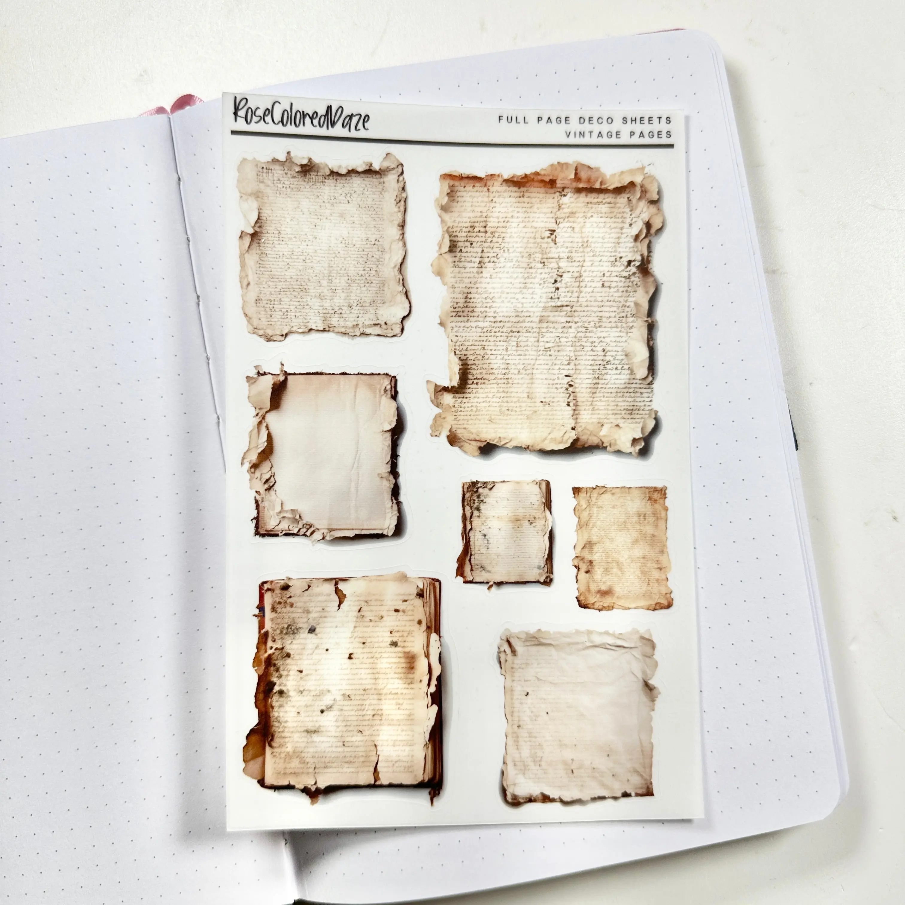 Transparent Matte Sticker Sheet - Vintage Pages