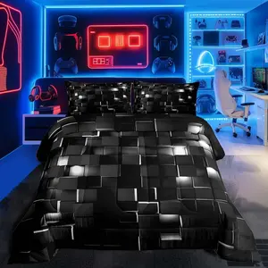 Grey and Black Bedding Set Kids Light Geometric Comforter Set Comforter for Room Decor Modern Duvet Set