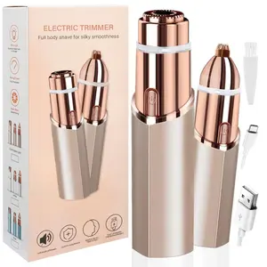 Rechargeable Waterproof Electric Shaver for Women - Double-Head Hair Removal Machine with Complete Accessories Kit Lightweight Trimmer Smooth Brush Facial Golden（shaving accessories）