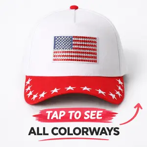 Rhinestone American Flag Patch Star Brim Baseball 5 Panel Trucker Cap