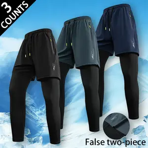 Men's Multi-piece set 2-in-1 Running Athletic Pants, Quick Dry Lightweight Fake Two-Piece Workout Pants with Zipper Side Pockets, Elastic Drawstring Waist Compression Liner Sports Pants for Gym Training, Jogging, Outdoor Fitness & Daily Casual Summer Wear