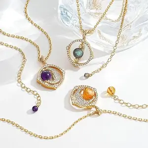 Fettero Gold Necklace for Women - Non Tarnish  Plated Gold Necklace Dainty Charm Magical Rotating Pendant Personalized Ball Crescent Moon Necklaces for Women Christian Jewelry Gift