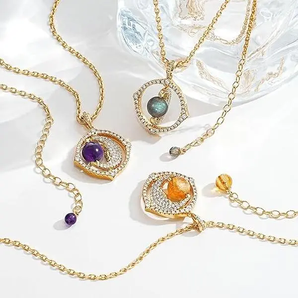Fettero Gold-plated Necklace for Women - Non Tarnish  Plated Gold-color Necklace Dainty Charm Magical Rotating Pendant Personalized Ball Crescent Moon Necklaces for Women Christian Jewelry Gift