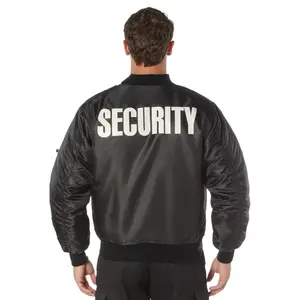 Rothco MA-1 Flight Jacket with Security Print for Men - Black Nylon Shell Coat - Alternative, Classic Utility Pocket Zipper