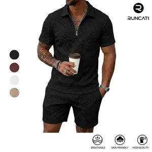 Runcati Mens Summer Track Suits Short Sleeve 1/4 Zip Golf Polo Shirts 2 Piece Shorts Sets Casual Textured Sweatsuit Outfits Father‘s Day Gift