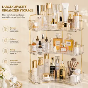 3-Tier Light Luxury Corner Organizer - 90° Space-Saving Utility Rack for Bathroom Shower, Makeup Area | Home Supply Storage Holder (Clearance)