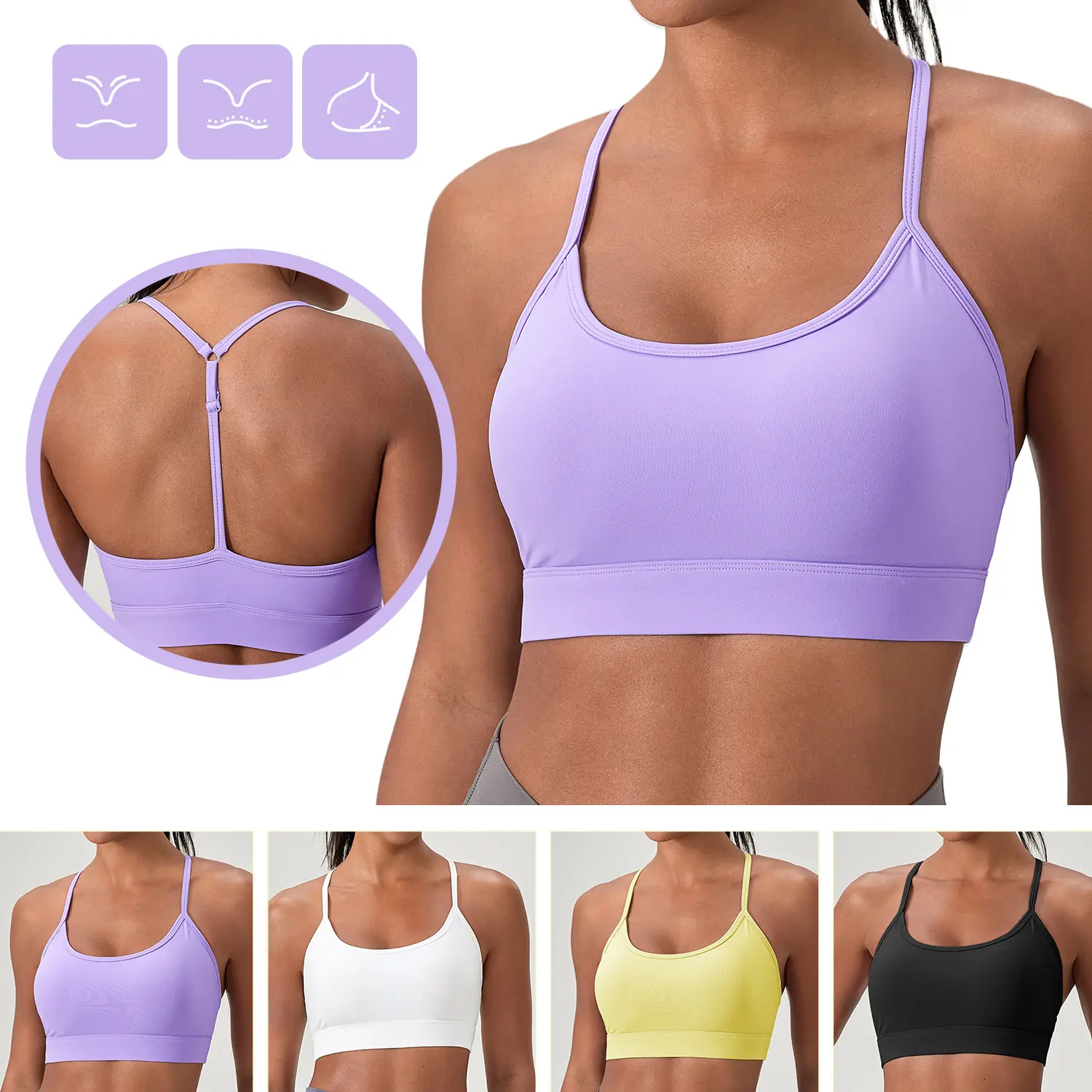 CiCi Five Seamless Bra Y Back Sports Bras for Women - Padded Racerback Low Impact Spaghetti Thin Strap Workout Yoga Top