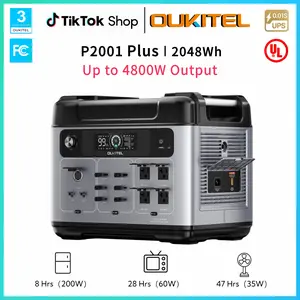 OUKITEL P2001 Plus Portable Power Station 2048Wh, 2400W AC Output (4800W Peak) LiFePO4 Solar Generator, USB-C & 1-Hour Fast Charging, Optional Foldable Solar Panel, Home Backup Battery for Power Outages, Emergency Power, Camping, RV & Off-Grid Use, Storms