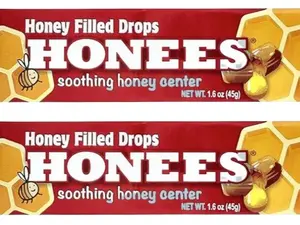 Honees Original Honey Drops Candy - Honey Filled Throat Lozenges 2-Pack Soothing Honey Center 1.6 oz Each