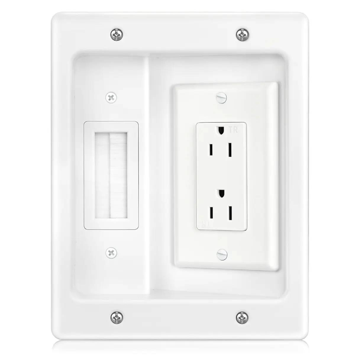Recessed Wall Socket Outlet Box - 15A 125V ABS Plastic In-Wall Cable Management Kit for DIY Users, Flat Panel TV Low Voltage Hidden Wire Storage Power Plug Solution