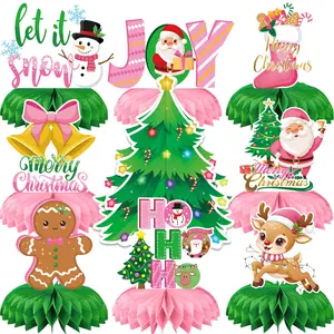 9 Piece Christmas Honeycomb Centerpiece Decorations, Large Christmas Tree, Santa Claus, Snowman, Holiday Party Supplies