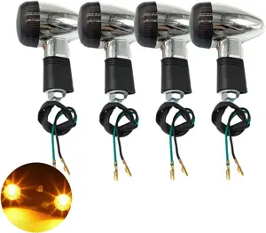 Universal 4pcs Motorcycle Turn Signals Chrome Bullet Front Rear Lights Compatible with Harley Honda Suzuki Yamaha Kawasaki Motorcycle Bobber Chopper(Smoke shell)
