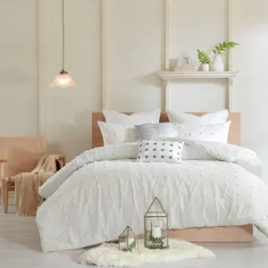 7 pcs Cotton Jacquard Comforter Set with Euro Shams and Throw Pillows