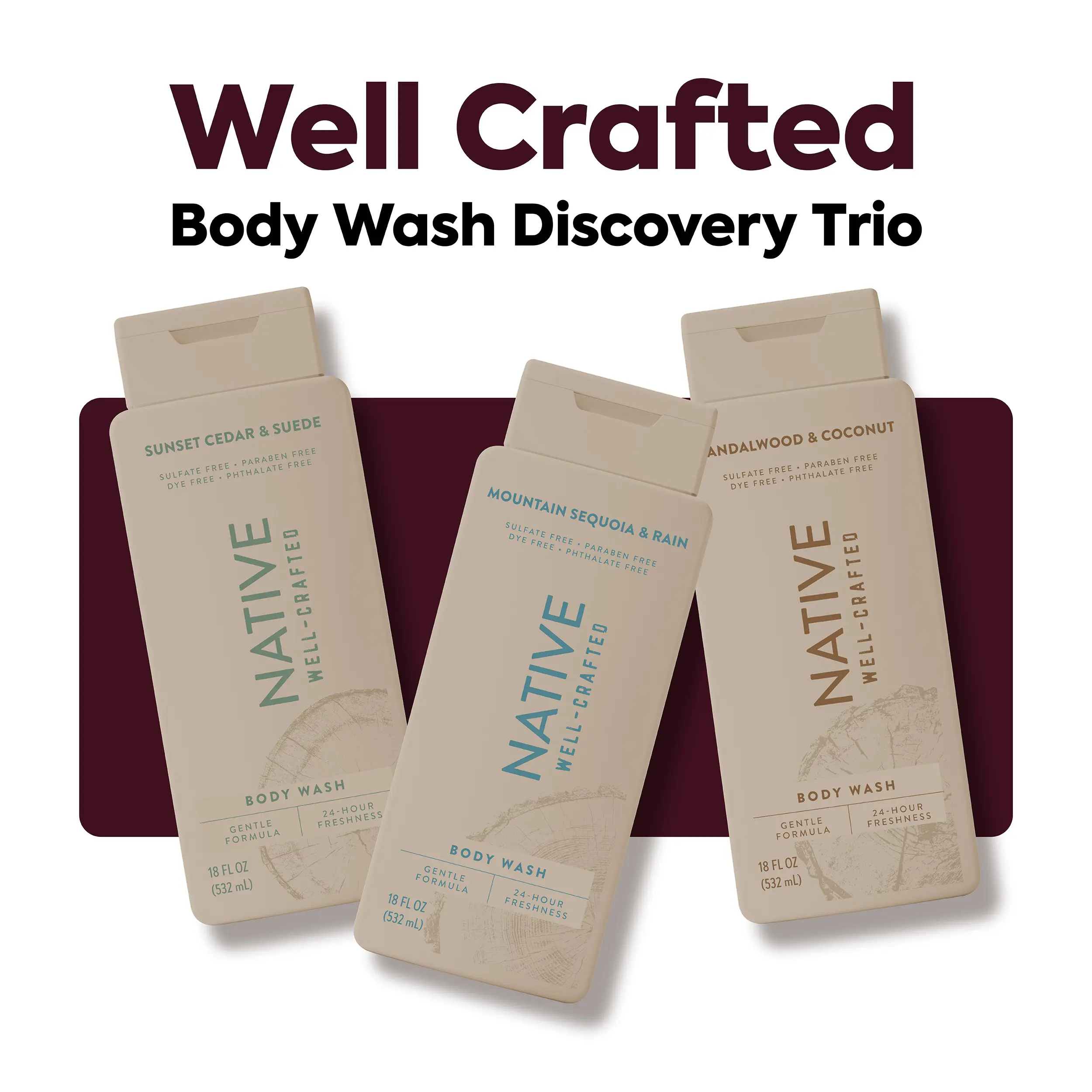 NATIVE Body Wash Discovery Trio – 3-Pack, 18 oz, Rich Lather, Gentle Cleanse, 24HR Freshness NATIVE Body Wash Discovery Trio – 3-Pack, 18 oz, Rich Lather, Gentle Cleanse, 24HR Freshness