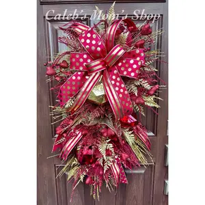 Elegant Red & Gold Valentine Door Swag | Romantic Heart Front Door Decor