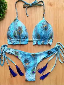 Two-Piece Set Women's All Over Print Bikini Set, Casual Fashion Chic Swim Bra & Tie Side Swim Panty Two-piece Swimsuit for Beach Holiday Vacation, Ladies Swimwear for All Seasons