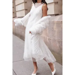 Yulia Pearl Midi Dress - Ecru