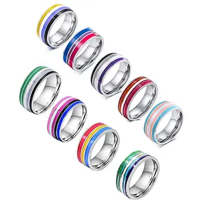 Enamel Rainbow Ring 8mm – LGBTQ+ Pride Band for Men & Women, Party, Daily Wear – Sizes 6-13 – Pride Jewelry, Rainbow Ring, LGBTQ+ Pride Symbol, Colorful Enamel Ring