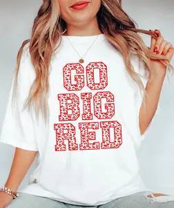 [ New Collection For Women ] Leopard Print Go Big Red Shirt Nebraska Huskers Tee Gift for Him or Her Game Day Football Cornhusker Shirt Travel T-Shirt, Gift For Her, For Mom, For Womenswears