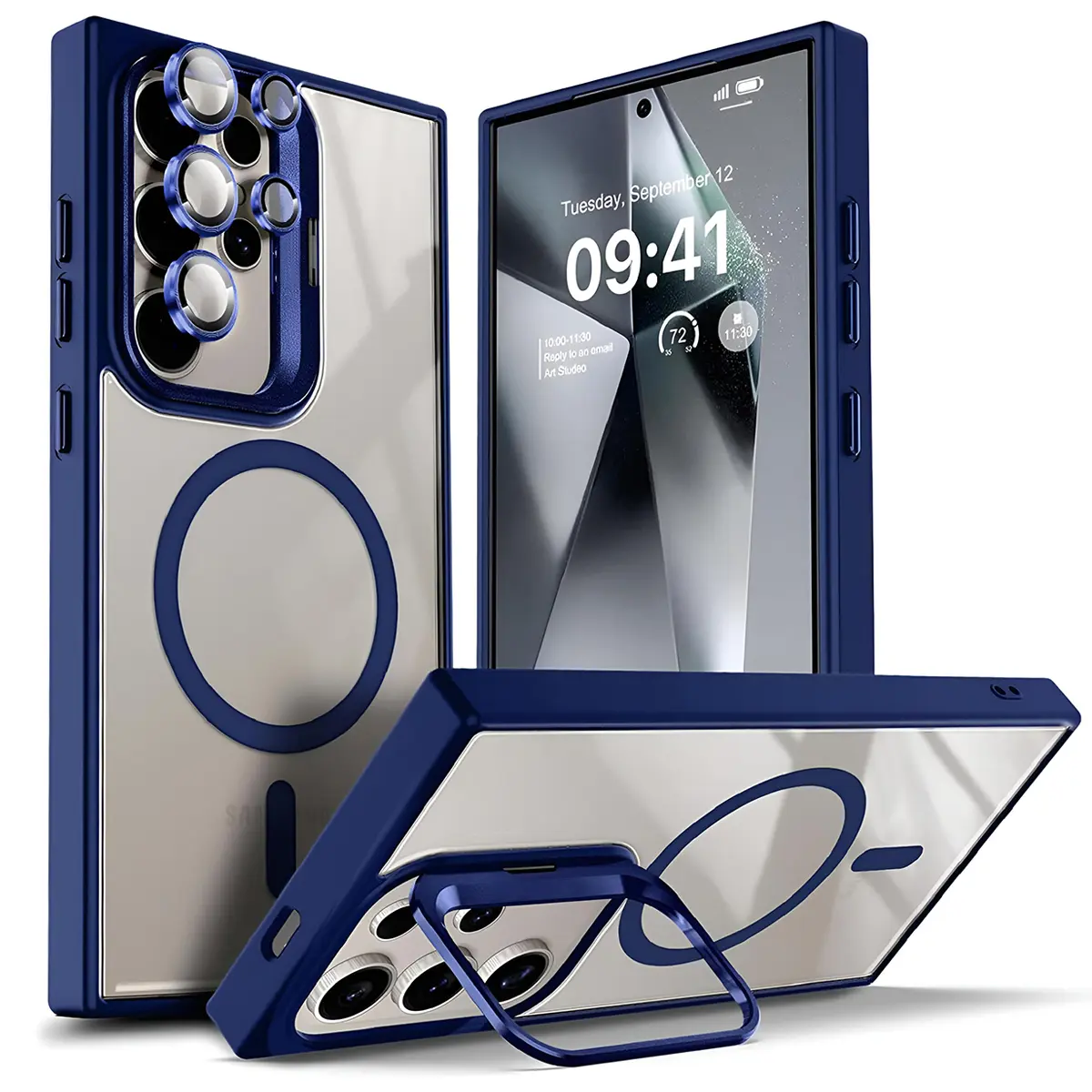 Magnetic Magsafe-Compatible Smartphone Case for Samsung Galaxy S26 S25 S24 Ultra Plus, with Built-in Stand, Camera Lens Protector, Anti-Yellowing & Scratch-Resistant Transparent Back Cover, Wireless Charging Support, Phone Accessories | MothersDayGift, Ce