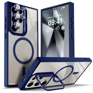 Magnetic Magsafe-Compatible Smartphone Case for Samsung Galaxy S26 S25 S24 Ultra Plus, with Built-in Stand, Camera Lens Protector, Anti-Yellowing & Scratch-Resistant Transparent Back Cover, Wireless Charging Support, Phone Accessories | MothersDayGift