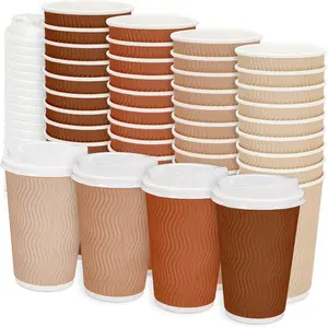 100 count Orange Disposable Coffee Cups with  4 Gradient Orange Paper Cups Corrugated Ripple Wall Insulated Hot Cups for Fall Thanksgiving Party Supplies