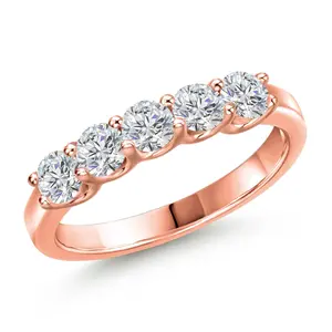 Gem Stone King 18K Rose Gold Plated Silver Lab Grown Diamond Wedding-Bands Ring For Women | 0.85 Cttw | Round 3.5MM | Gemstone April Birthstone