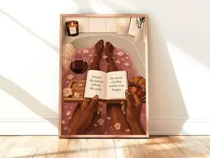 Black woman art Poster Unframed, Black Woman Art Print: Bath tub self care Poster,  Wall Art, Wall decor, Home Decor, Birthday Gift.