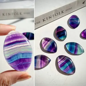 Watermelon Fluorite Crystal Teardrop Carvings 20g 0.7oz 5cm 2in Pink Purple Green Clear Banded Carved Fluorite Teardrop Cabochon