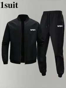 Men's Sportswear Set, Zipper Baseball Neck Sweatshirt + Drawstring Sweatpants, Casual Travel, Comfortable and Stylish