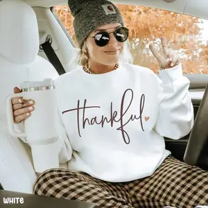 (Sale Off Up To 50%) Thankful Sweatshirt, Cute Fall Sweatshirt, Women Thanksgiving Sweatshirt, Thankful Sweater, Turkey Day Sweatshirt, Autumn Sweatshirts, Full Color, For Men, For Women, Casual, Classic Fashion, Tee Print, Sweatshirt, Hoodie