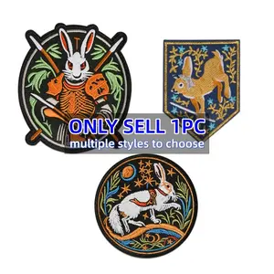 Middle Ages Royal Knight Rabbit Embroidered Patch, Self-Adhesive Iron-On Applique, Floral Embroidery Appliques, Perfect for Clothes Jackets Bags Hats Accessories, Embroidery Craft, Floral Embroidery Design