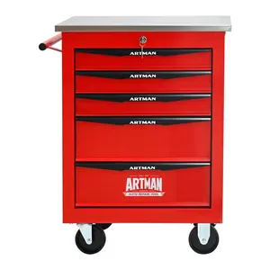 5 Drawers Multifunctional Tool Cart with Wheels,Metal Rolling Tool Cart Storage for Garage Workshop Warehouse Repair Shop--With Stainless Steel Roof--Red&Black