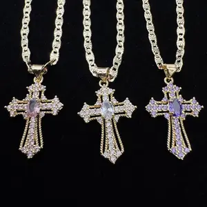 Small Cross Necklace Zircon Crystals 14k Gold Plated Small Cross Necklace Zircon Crystals 14k Gold Plated