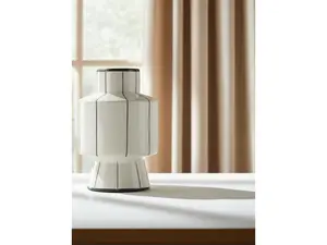 HomeRoots 608359 16 in. White & Black Striped Ceramic Cylinder Table Vase