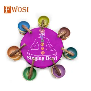 Fwosi Professional 7 Chakra Healing Singing Bowl Set Meditation Bowl Antique Tibetan Brass Copper Machine Made with Cushion & Mallet Mental Health Gift