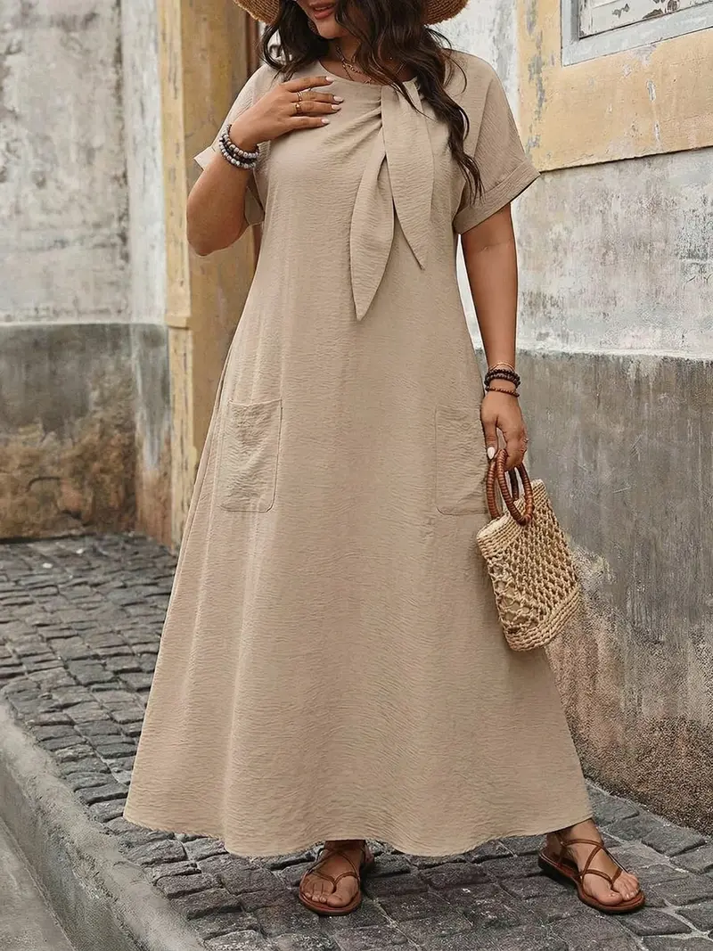 white christmas dresses Zone Planet | Bella's Plus Size Loose Casual Pleated Maxi Dress main image 1