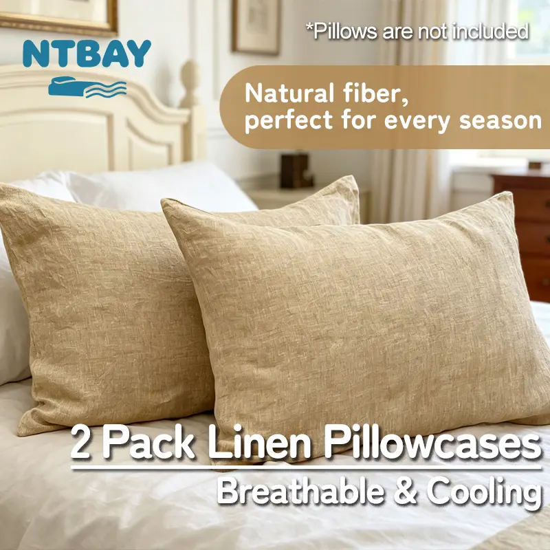 NTBAY French Linen Pillow Cases, Yarn Dyed 2 Pack 100% Linen Pillowcases, Breathable and Cooling Washed Pillow Cases with Envelope Closure