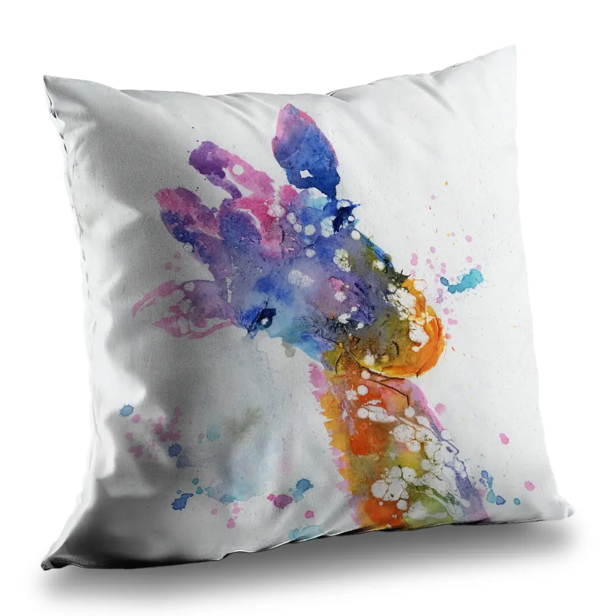 Begin Home Decor C1PT1414LQH5IO 14 x 14 in. Abstract Giraffe with Color Splash - Modern Animals Throw Pillow