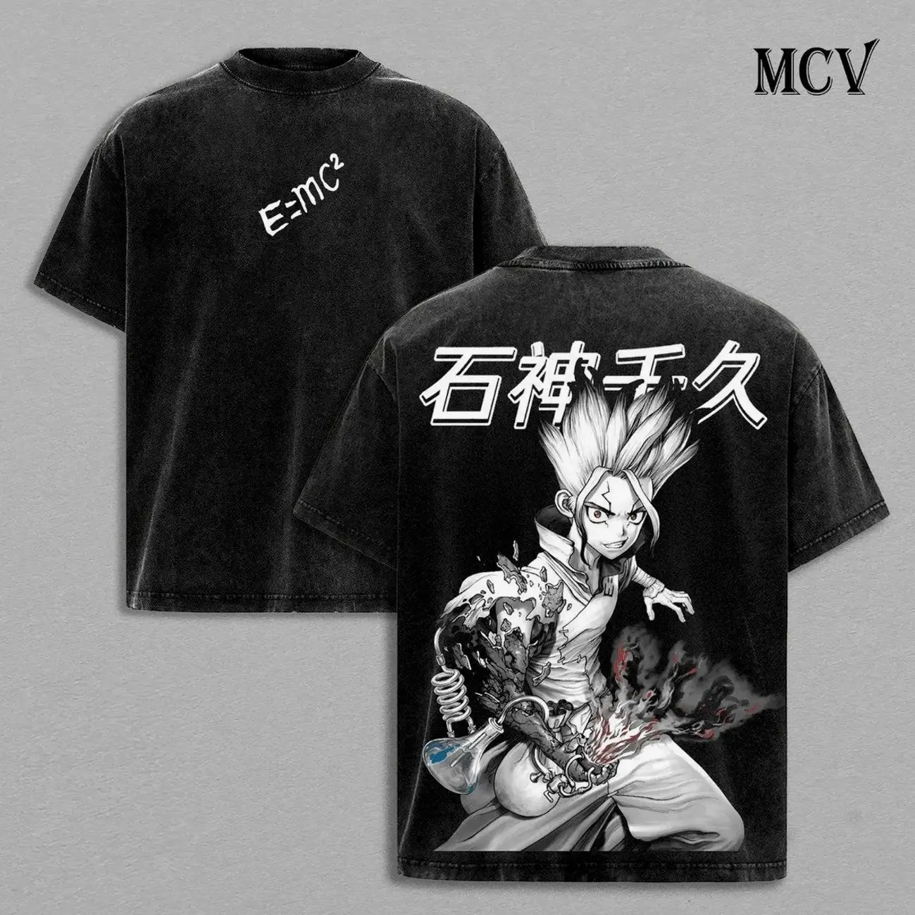 Dr. Stone Senku Anime Graphic Tee, Men's & Women's Heavy Cotton Vintage Washed Oversized T-Shirt, 90s Retro Aesthetic Streetwear, Unisex Gym Pump Cover & Daily Wear Gift for Japanese Manga Science Otaku Fans 4RG
