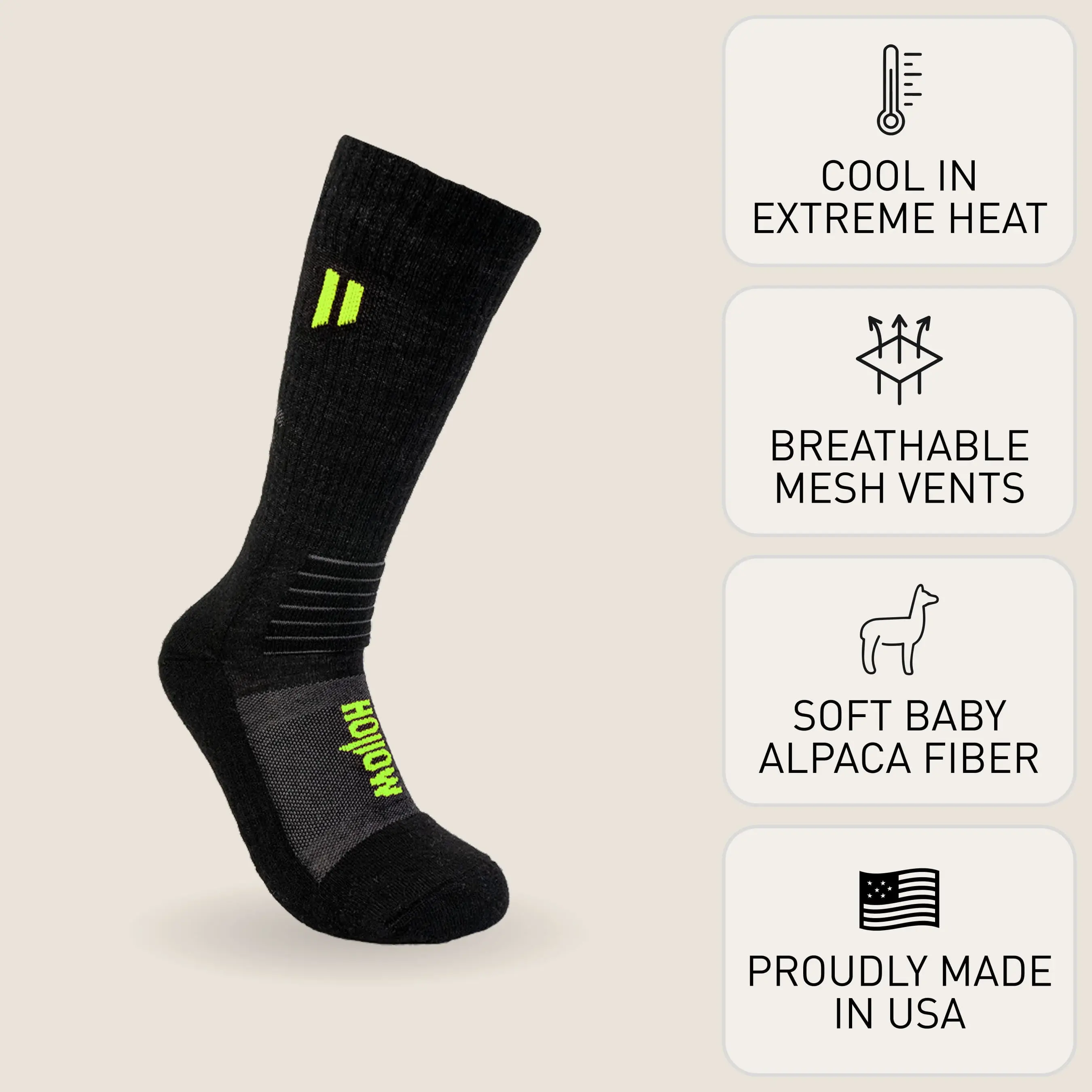Hollow Trades Socks – Alpaca Work Socks for Tradesmen & First Responders, Full Terry Cushion, Moisture-Wicking, Cool in Heat, Made in USA (Men M-XL)