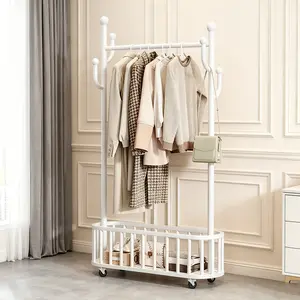 Wheeled Clothing Storage Rack | Sturdy Metal Frame with Hanging Rod, Shelf & Multi Hooks | Space-Saving Garment Rack for Bedroom, Closet and Home Use, Fathers Day gift