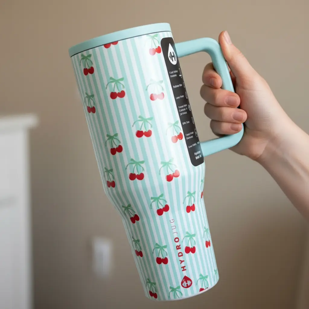 🍒 HydroJug Traveler 40oz Tumbler | Sweet Cherry Pattern Insulated Travel Cup ✨