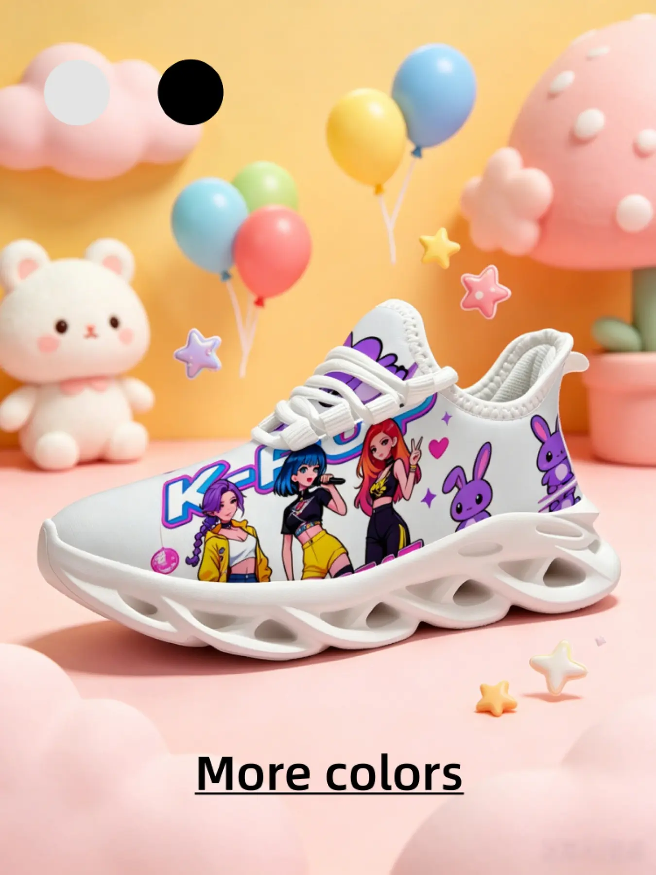 1 Pair Soft Elastic Thick Soled Trainers Breathable & Lightweight Colorful Contrast Color Girl Group Style Kids Sneakers, Children's Day Gift, Versatile for Daily Wear, Trendy Idol Print, Sweet Cool Girl Style Casual Shoes