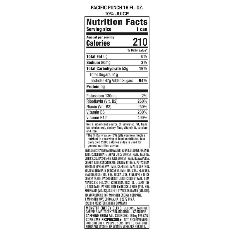 Energy Juice Monster Pacific Punch, Energy Drink, 16 Ounce (Pack of 15)